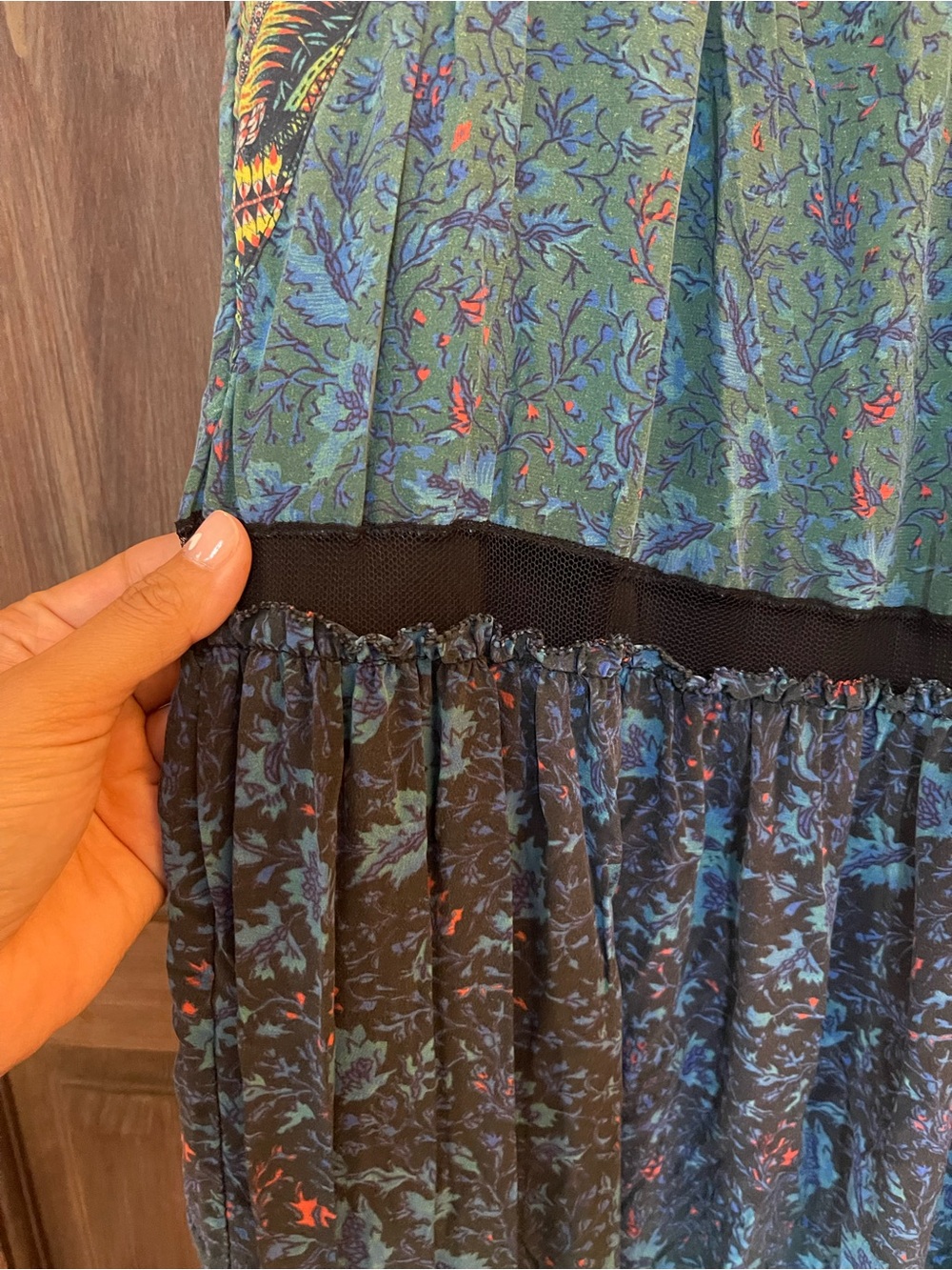 Marchesa Voyage Blue Tiered Bohemian Maxi Skirt - Feather and Degrade Size 8 - Picture 5 of 7